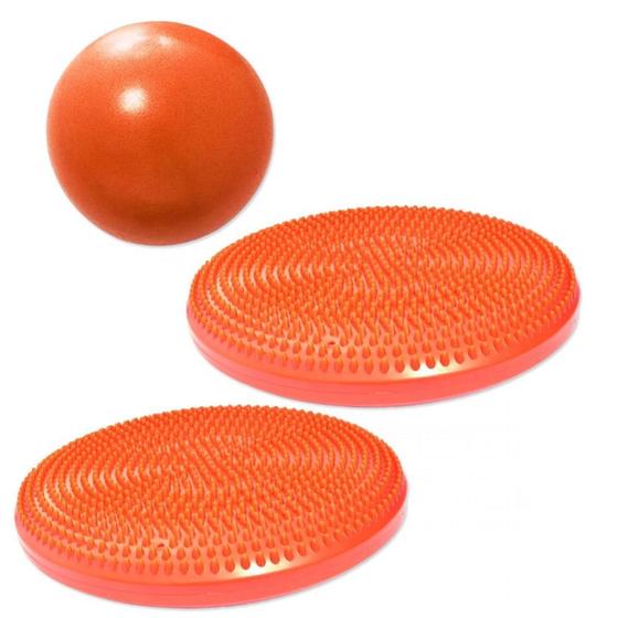 Imagem de Overball para Pilates 25cm Laranja + 2 Discos Inflaveis de Equilibrio  Liveup Sports 
