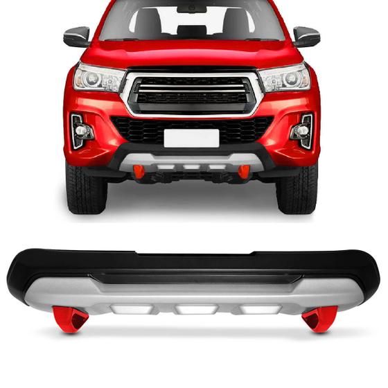 Imagem de Overbumper Hilux 2018 2019 2020 Protetor Frontal Front Preto e Prata Alça Vermelha