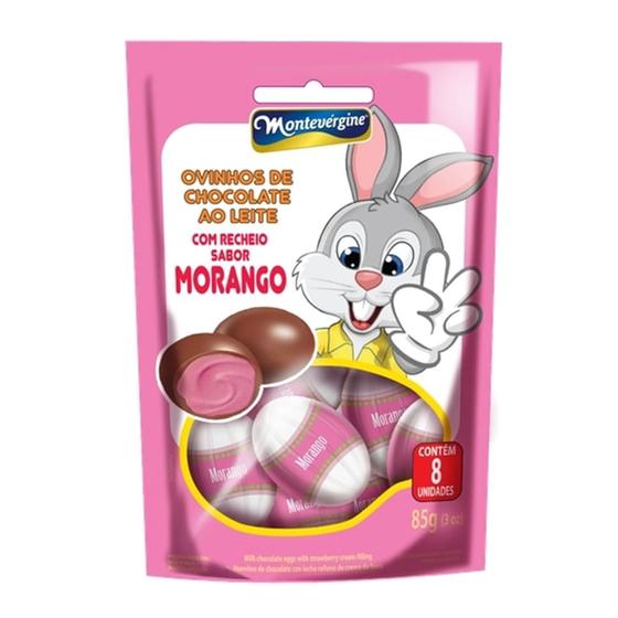 Imagem de Ovinhos de Chocolate ao Leite Montevérgine com Recheio Cremoso Sabor Morango 85g