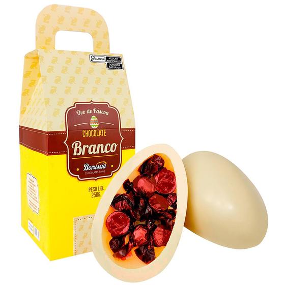 Ovo de Páscoa Chocolate Branco 250gr Unidade Borússia Chocolates Menor preço em Ovo de Páscoa Chocolate Branco 250gr Unidade Borússia Chocolates