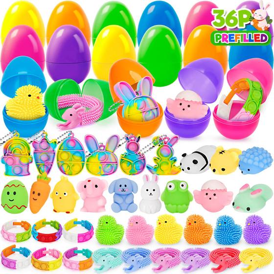 Imagem de Ovos de Páscoa Jusmile Pré-Recheados com Brinquedos - Pacote com 36 Unidades