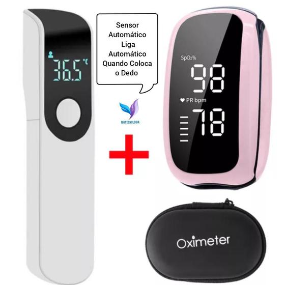 Imagem de Oxímetro De Dedo Recarregável Com Sensor Adulto e Pediátrico + Termômetro Infravermelho 