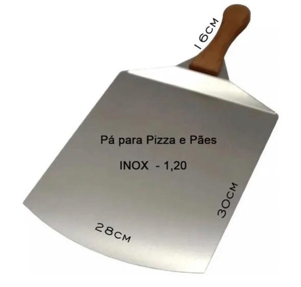 Imagem de Pá em Aço Inoxidável ( INOX ) Para Pizza , Tortas e Pães Rústicos Premium de Madeira