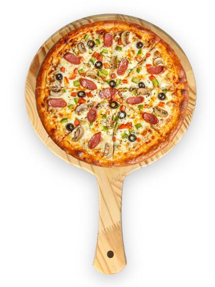 Imagem de Pá Para Pizza De Madeira 35 Cm Com Pegador Modelo Luxo bandeja para montar pizza e levar ao forno