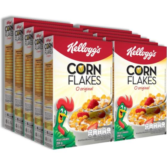 Imagem de Pack 10 Unidades Cereal Matinal Kellogs Corn Flakes Original com Flocos de Milho 200g - Kit com 10x200g