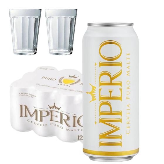 Menor preço em PACK 12 Cerveja Império Puro Malte e 2 Copo Americano