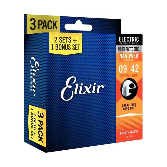 Imagem de Pack 3 encordoamento corda elixir guitarra 009-042 nanoweb
