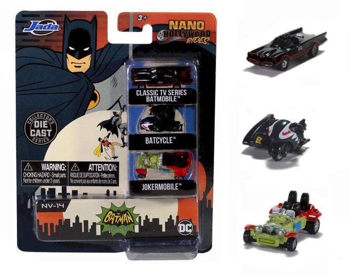 Imagem de Pack 3 Miniaturas Batman Classic TV Series - Nano Hollywood Rides - 4 cm - Jada