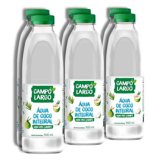 Imagem de Pack 6 unidades Água de Coco Integral Campo Largo 900ml - Kit com 6x900ml
