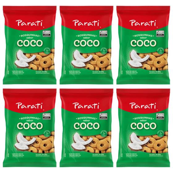 Imagem de Pack 6 unidades Biscoito Rosca Parati Rosquinhas Coco 250g - Kit com 6x250g