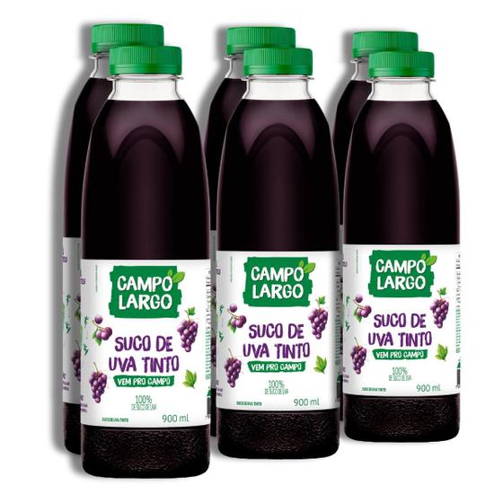 Imagem de Pack 6 unidades Suco de Uva Integral Campo Largo 900ml - Kit com 6x900ml
