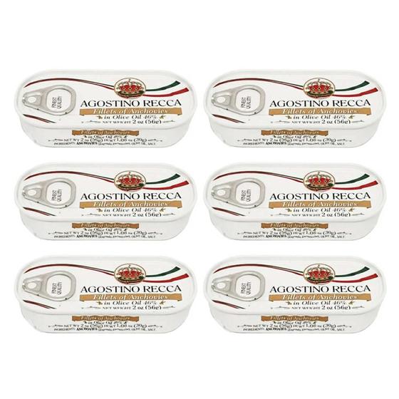 Imagem de Pack c/ 6 Filé de anchova Lata 56g alici italiano em azeite Agostino Recca