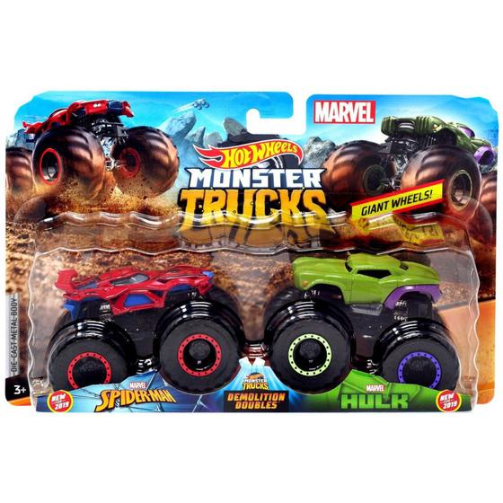 Pack com 2 Hot Wheels - 1:64 - Spider Man vs Hulk - Monster Pack com 2 Hot Wheels - 1:64 - Spider Man vs Hulk - Monster