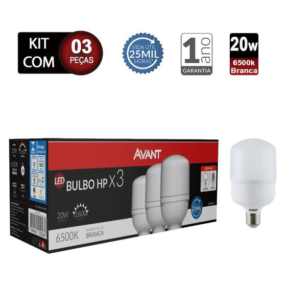 Imagem de Pack Kit 03 Lâmpada Led Bulbo High Power 20W 6500k Branco-Frio Avant Bivolt