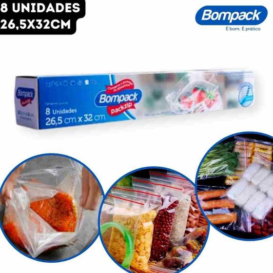 Imagem de PackZip Sacos Plásticos Fecho Hermético Grande Bompack - 26,5x32cm - cx 8 Unidades