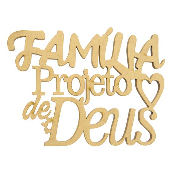 Imagem de Pacote 10 Aplique Frase Família Projeto de Deus Decoração 13,5x10 Mdf Madeira
