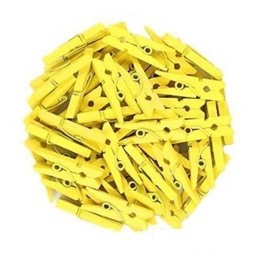 Imagem de Pacote 100 Mini Prendedores Em Madeira 25 Mm - Amarelo