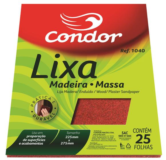 Imagem de Pacote 25 Lixa Para Madeira Massa 1040/220 Artesanato - Condor