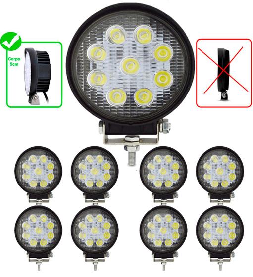 Imagem de Pacote 8x Un Farol De Milha Led Redondo 10v 30v Bivolt 27w Branco Frio 6000k Maquina Agrícola Trator Carro Moto Troller