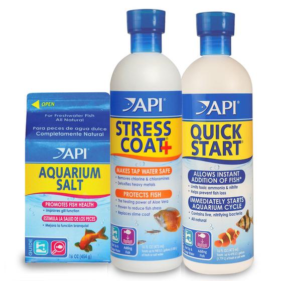 Imagem de Pacote Aquarium Starter Bundle Pack API Quick Start/Stress Coat/Salt