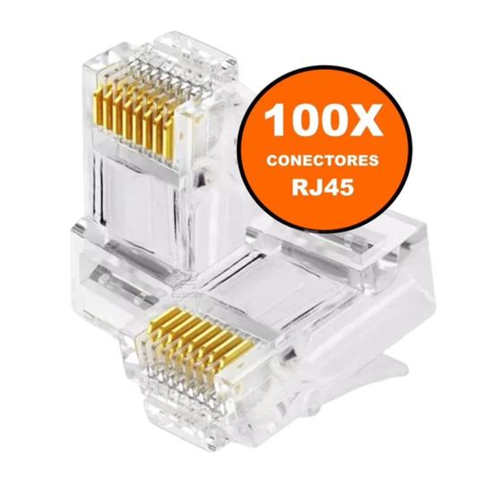 Imagem de Pacote c/ 100un Conector Vazado RJ45 Cat5 Cat6 Cabo De Rede