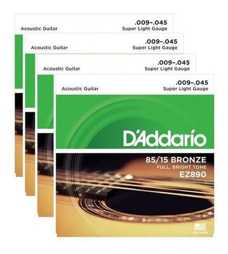 Imagem de Pacote Com 04 Jogos De Cordas Daddario Para Violão Aço 009