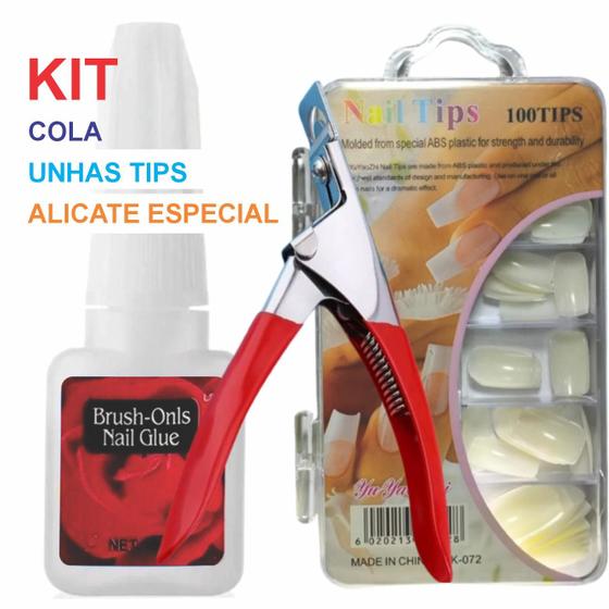 Imagem de Pacote Com 100 Unhas Tips Alicate para Cortes Cola para Unhas