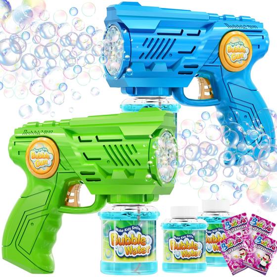 Imagem de Pacote com 2 pistolas Bubble Gun RIRMJOR para crianças com bolhas ricas e luz LED