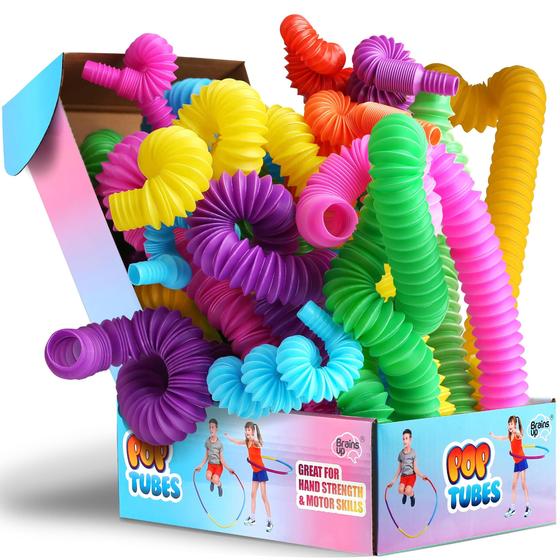 Imagem de Pacote com 21 tubos Fidget Toy FunKidz Jumbo e Mini Pop Tubes para crianças