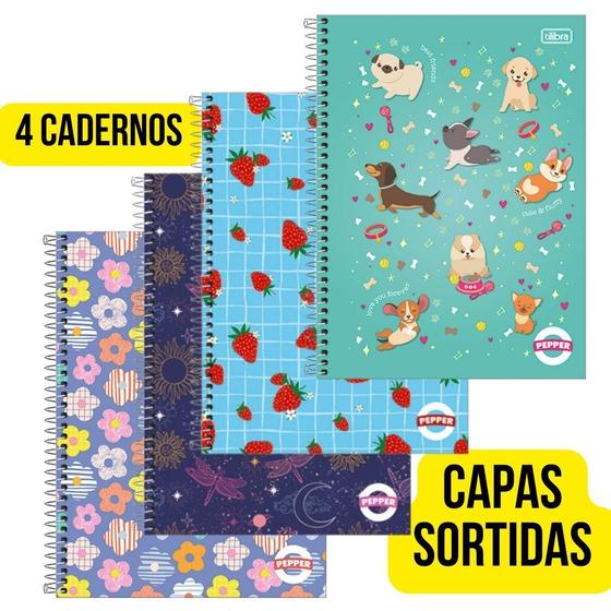 Imagem de Pacote com 4 Cadernos 1 mat. Pepper Fem. Sortidos