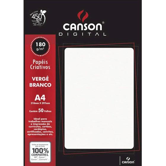 Imagem de Pacote Com 50 Folhas Verge Branco 180g Canson