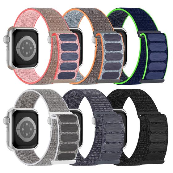 Imagem de Pacote com 6 pulseiras de nylon esportivas Apple Watch para mulheres/homens de 38 a 49 mm