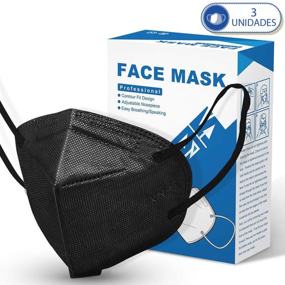 Imagem de Pacote de 03 Máscaras Descartáveis KN95 PFF2 Preta Com Clipe