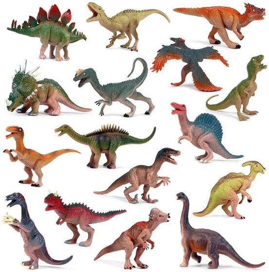 Imagem de Pacote de 16 olhar realistas 3,5" - Brinquedos de Dinossauro de 4,9" , Plástico Variado Grandes Figuras de Dinossauro, FESTA DE RECURSOS DE APRENDIZAGEM STEM favorece estatuetas de dinossauro para crianças de 3 anos+