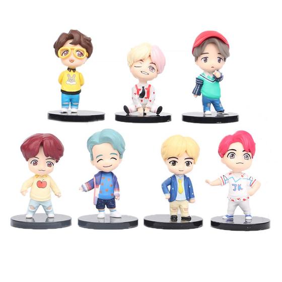 Imagem de Pacote de 7 Action Dolls K-pop BTS de 6 a 8 cm de PVC com embalagem de saco opp