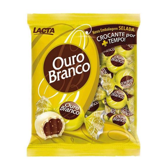 Imagem de Pacote de bombons ouro branco com recheio de chocolate e cobertura de chocolate branco 1kg lacta