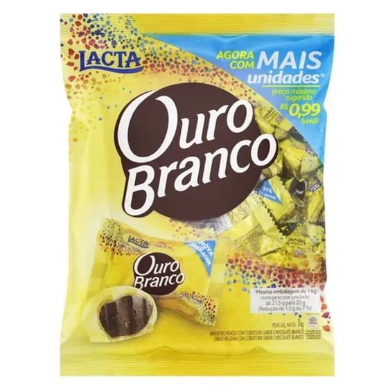 Imagem de Pacote de bombons ouro branco com recheio de chocolate e cobertura de chocolate branco 1kg lacta