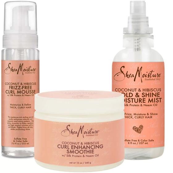 Imagem de Pacote de Cabelo SheaMoisture Curly - Mousse (220ml) e Smoothie (350ml) - Sem Frizz