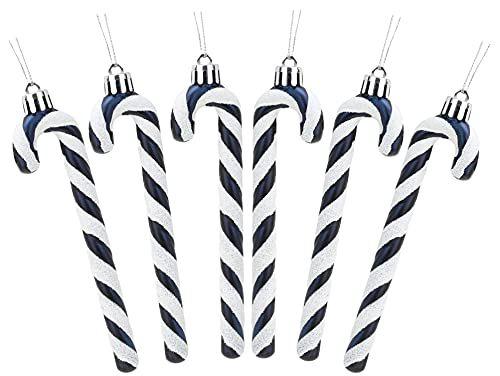 Imagem de Pacote de Conceitos de Natal de 6 - 13cm Glitter Candy Cane Decorações / Enfeites (Midnight Blue & White)