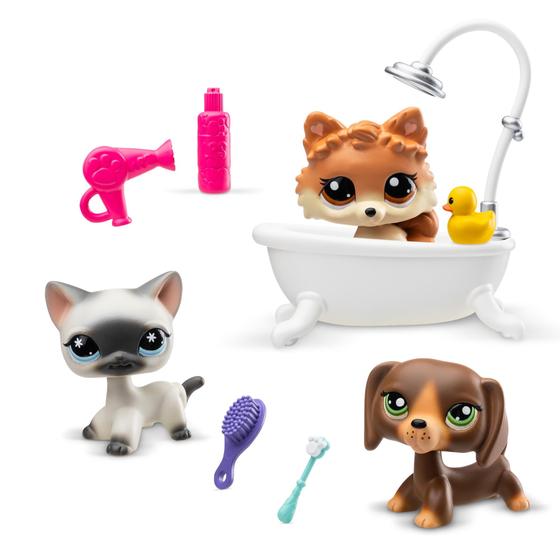 Pacote de jogos Toy Littlest Pet Shop Grooming Spa com 3 Bobble Head