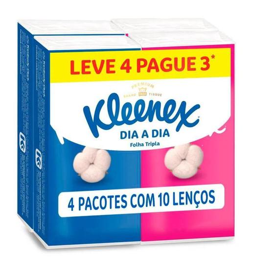 Pacote de Lenço de Papel de Bolso C/4 - Kleenex Menor preço em Pacote de Lenço de Papel de Bolso C/4 - Kleenex