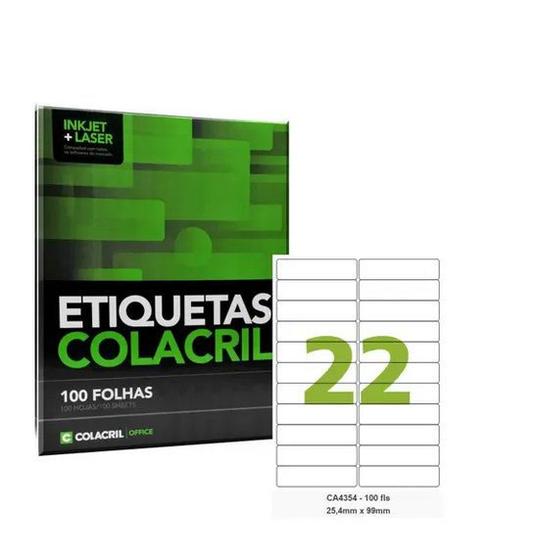 Pacote Etiquetas Adesiva A4 Ca4354 25,4Mm X 99Mm 100 Folhas - Colacril Menor preço em Pacote Etiquetas Adesiva A4 Ca4354 25,4Mm X 99Mm 100 Folhas - Colacril