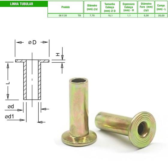 Imagem de Pacote Rebite Lona Freio 08X20 Ferro - Tubular (1000 und)