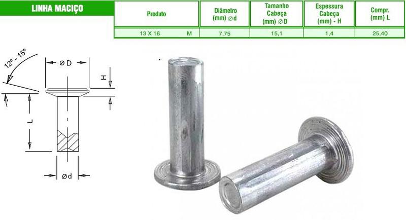 Imagem de Pacote Rebite Lona Freio 13X16 Alumínio - Maciço (1000und)