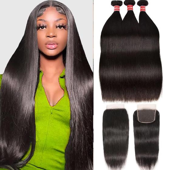 Imagem de Pacotes de cabelo com fecho Oshiney 12A Brazilian Straight