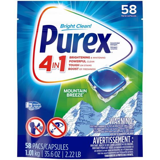 Imagem de Pacotes de detergente para roupa Purex 4 em 1 Mountain Breeze 58 unidades