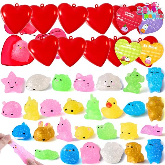 Imagem de Pacotes Mochi Squishy Toys JOYIN com cartões de dia dos namorados e corações