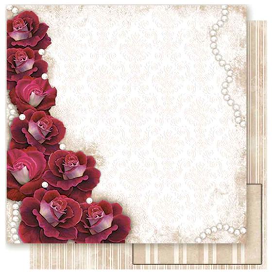 Imagem de Página para Scrapbook Dupla Face Litoarte 30,5 x 30,5 cm - Modelo SD-003 Rosas e Pérolas