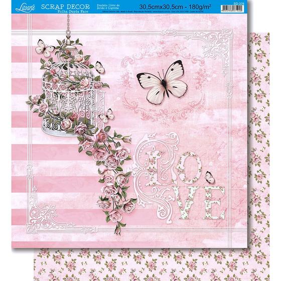 Página para Scrapbook Dupla Face Litoarte 30,5 x 30,5 cm - Modelo SD-376 Gaiola e Cascata de Rosas/Rosinhas Imagem de Página para Scrapbook Dupla Face Litoarte 30,5 x 30,5 cm - Modelo SD-376 Gaiola e Cascata de Rosas/Rosinhas