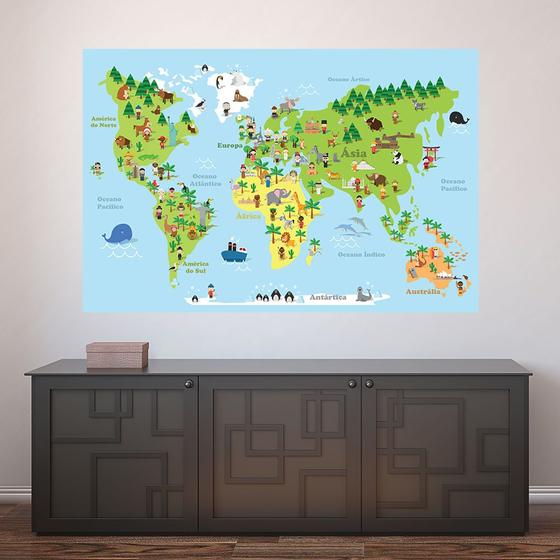 Imagem de Painel Adesivo de Parede - Mapa Mundi - Mundo - Infantil - 1810pnp